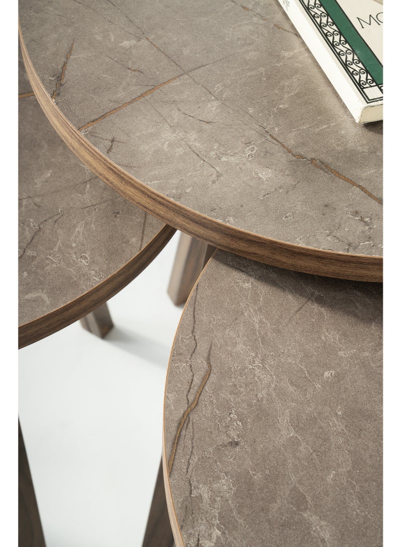 evistar 3-piece round table set made of high-quality Turkish wood with a modern design - Image 5